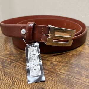 Vtg Veari Leather Belt 44 Mens Brown Mexico Silver Buckle Adjustable Deadstock